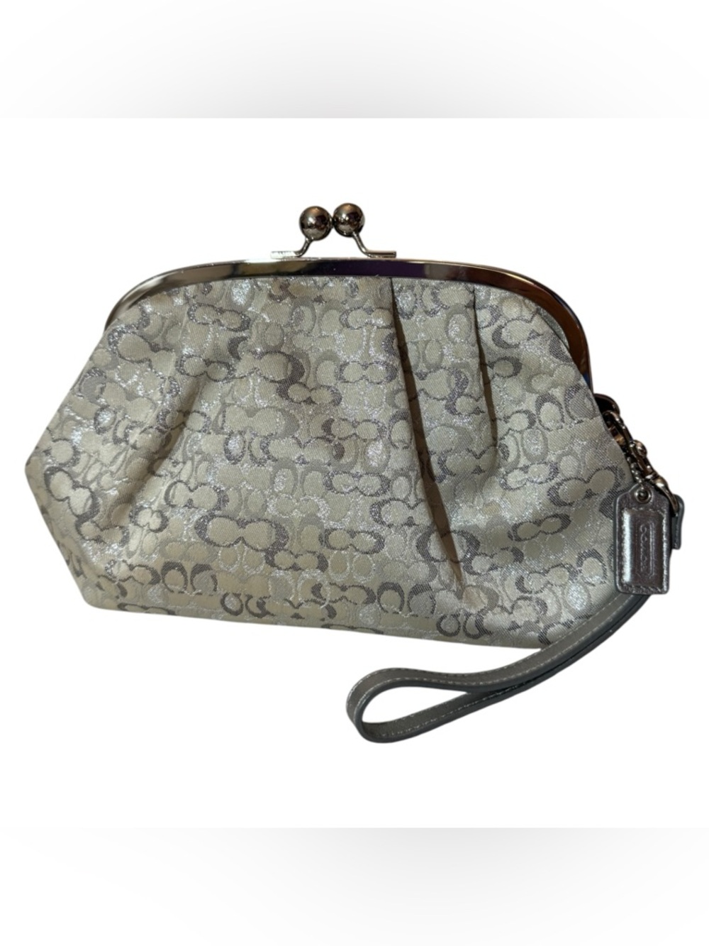 Vintage Coach Optic Signature Lurex Framed Kisslock Wristlet/Clutch 🤍🩶